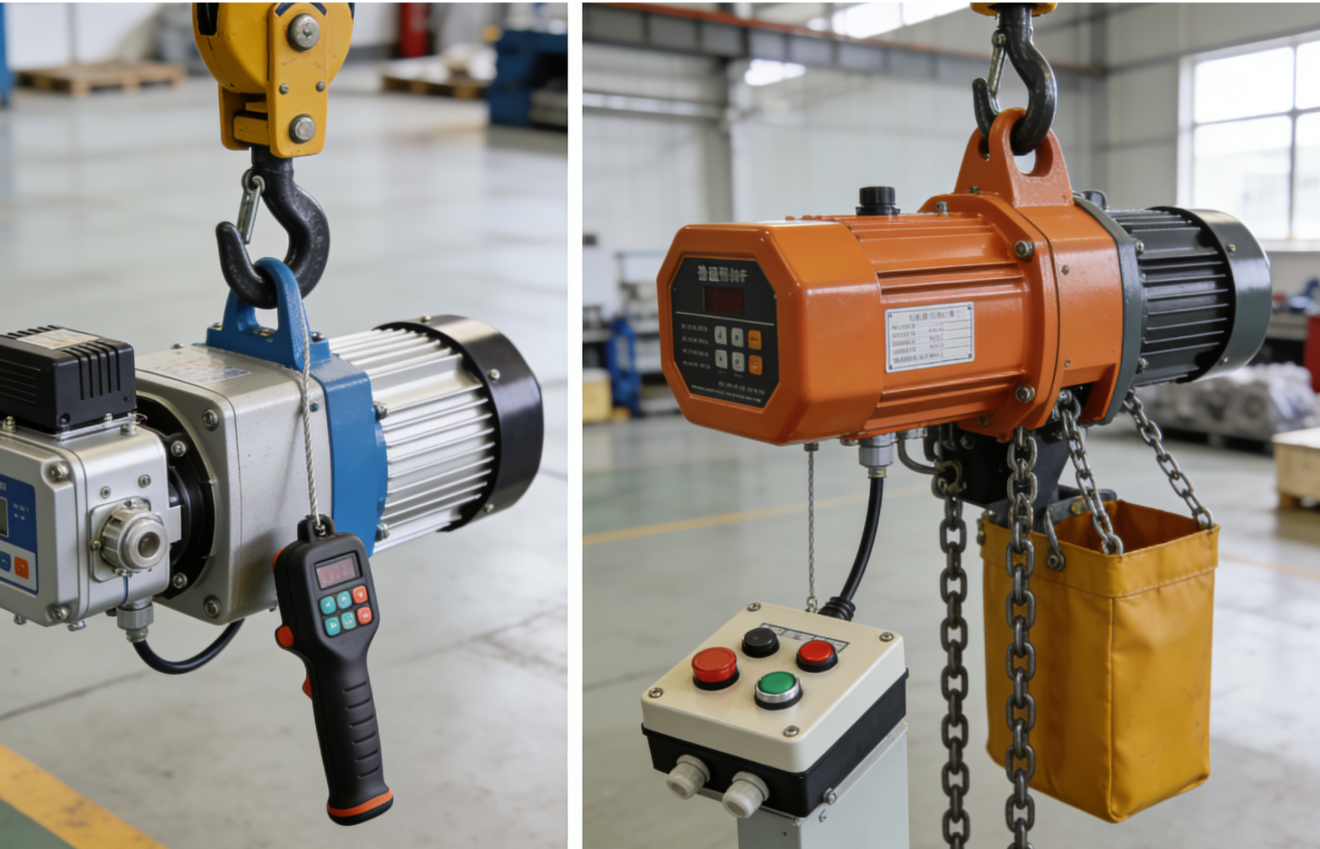 智能提升机与普通环链葫芦产品细节实拍对比
