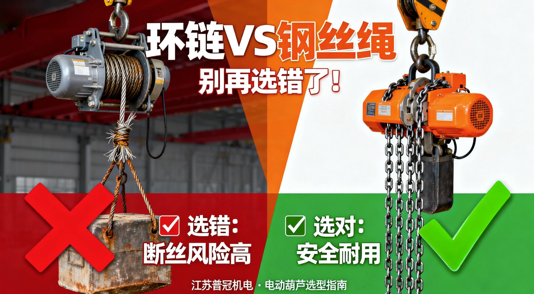 电动葫芦选型 环链VS钢丝绳对比 错误选型与正确选型 江苏普冠机电
