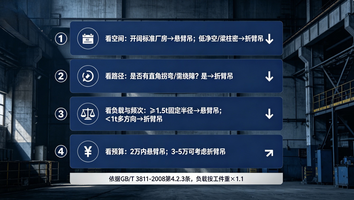 折臂吊悬臂吊选型四步决策流程图