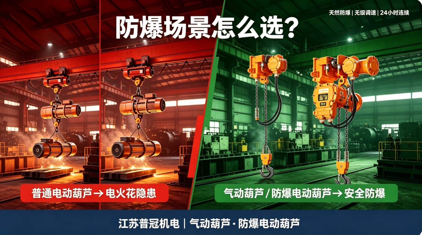 气动葫芦与防爆电动葫芦防爆场景对比图 气动葫芦与防爆电动葫芦防爆场景对比图