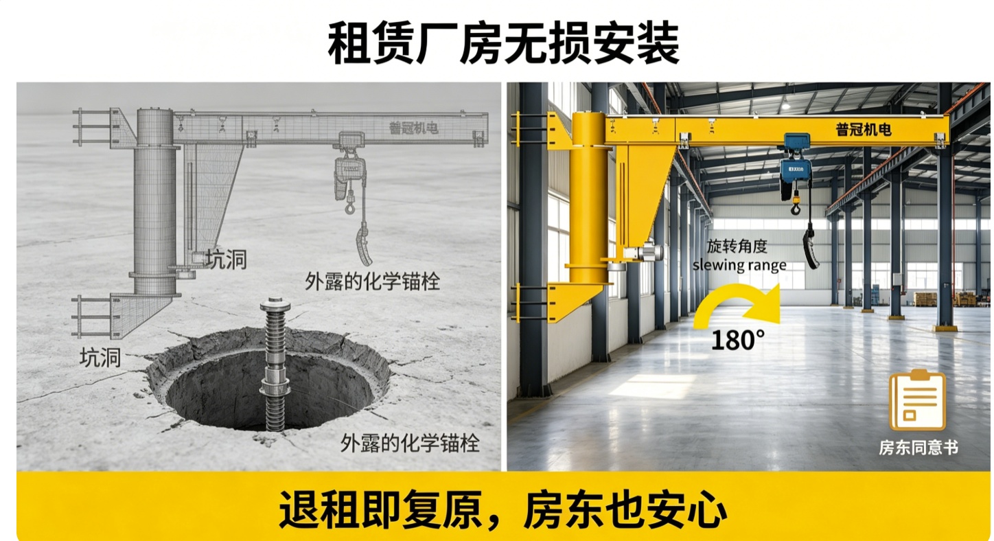 墙壁式悬臂吊无损安装退租复原示意图 墙壁式悬臂吊无损安装退租复原示意图