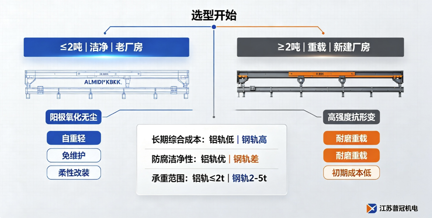 铝合金与钢制 KBK 轨道选型对比图.png