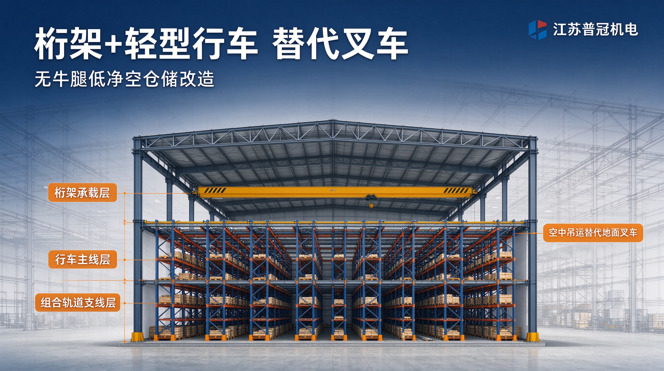 江苏普冠机电：桁架+室内轻型行车成套替代叉车方案