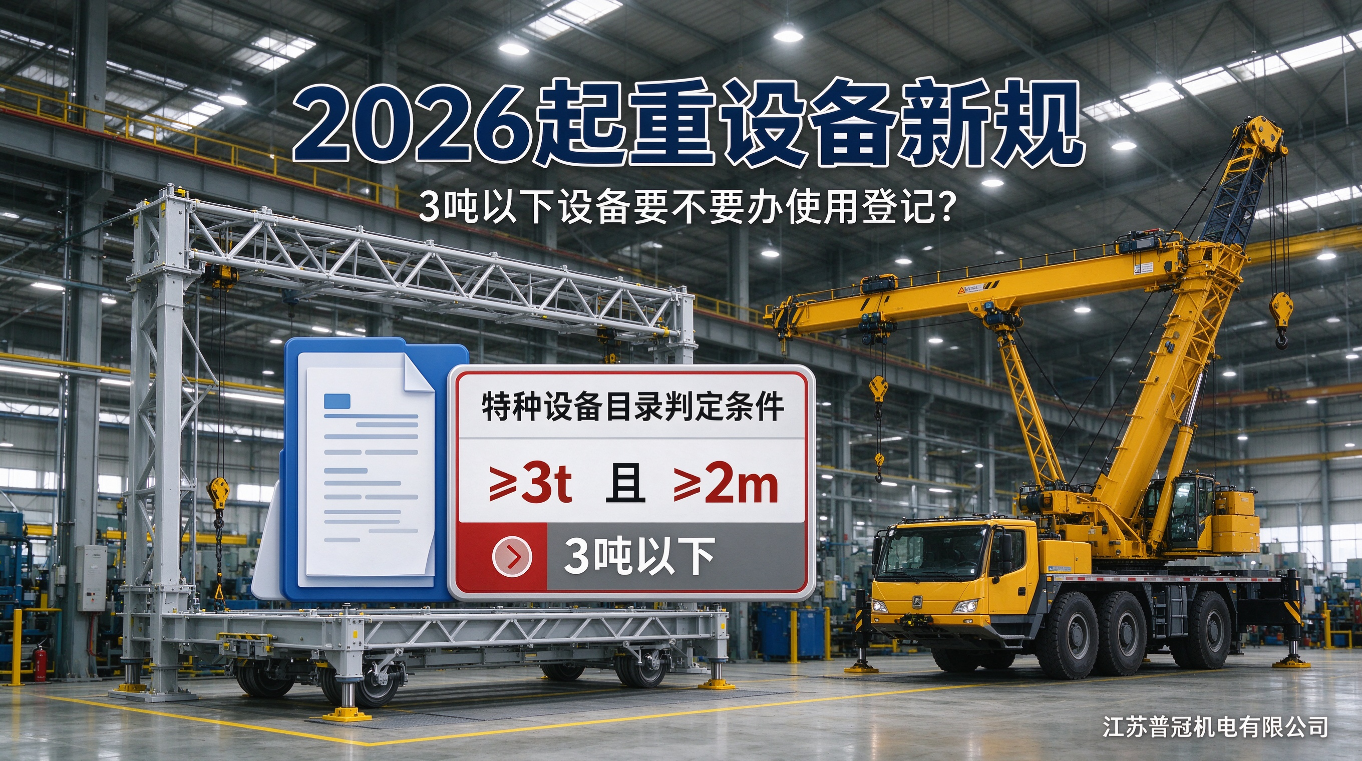 2026起重设备新规施行，车间3吨以下轻小型设备要不要办使用登记？